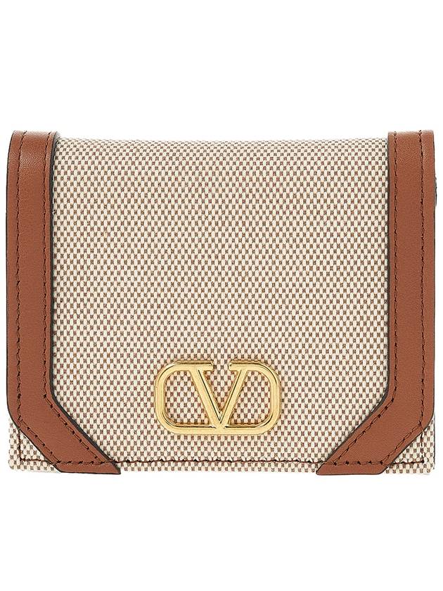 V Logo Signature Half Wallet Natural Brown - VALENTINO - BALAAN 1