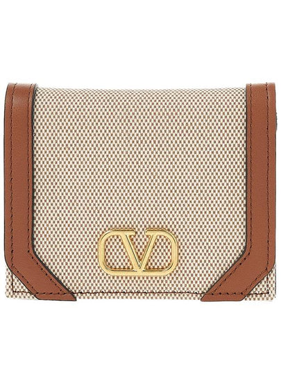 V Logo Signature Half Wallet Natural Brown - VALENTINO - BALAAN 2