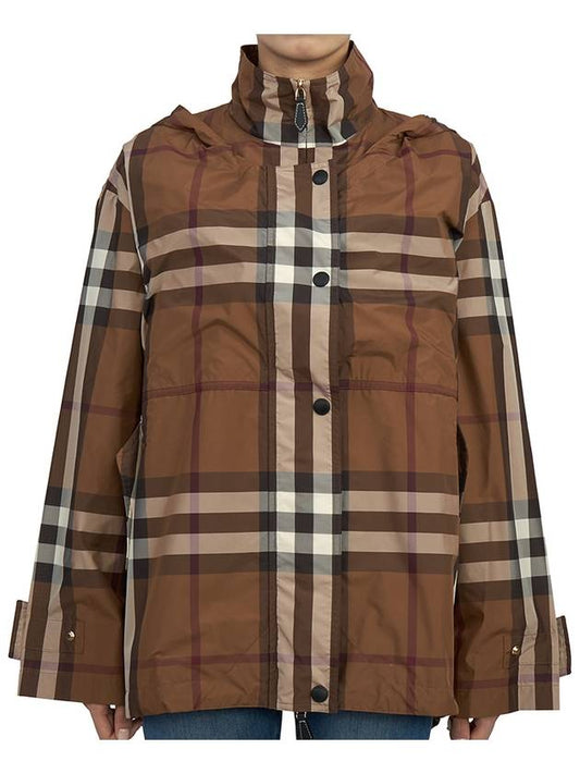 Check Off Shoulder Hooded Jacket Brown - BURBERRY - BALAAN 2