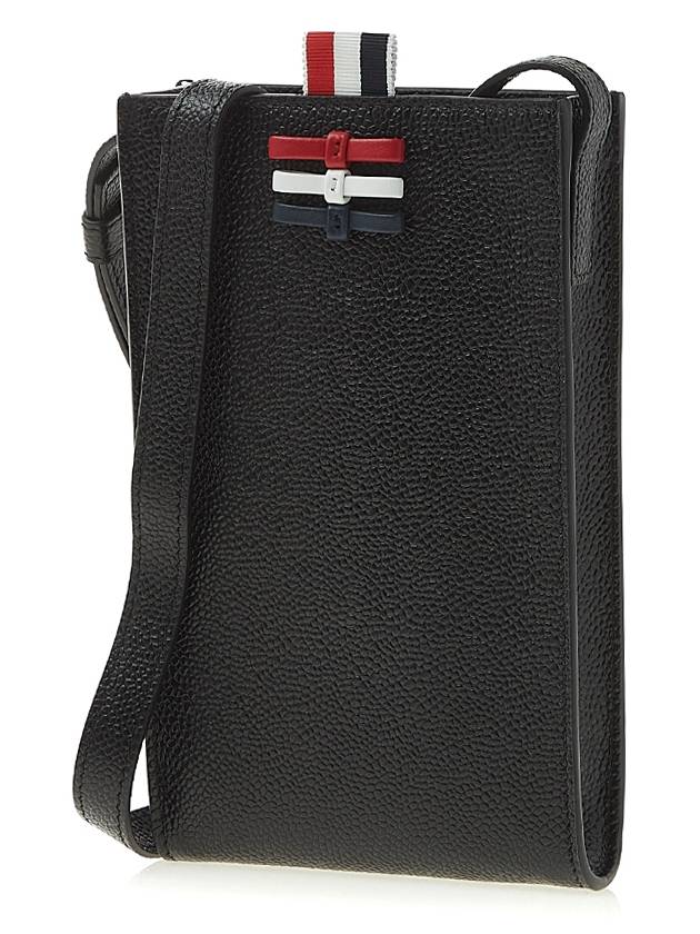 Pebble Grain Bow Phone Holder Cross Bag Black - THOM BROWNE - BALAAN 3