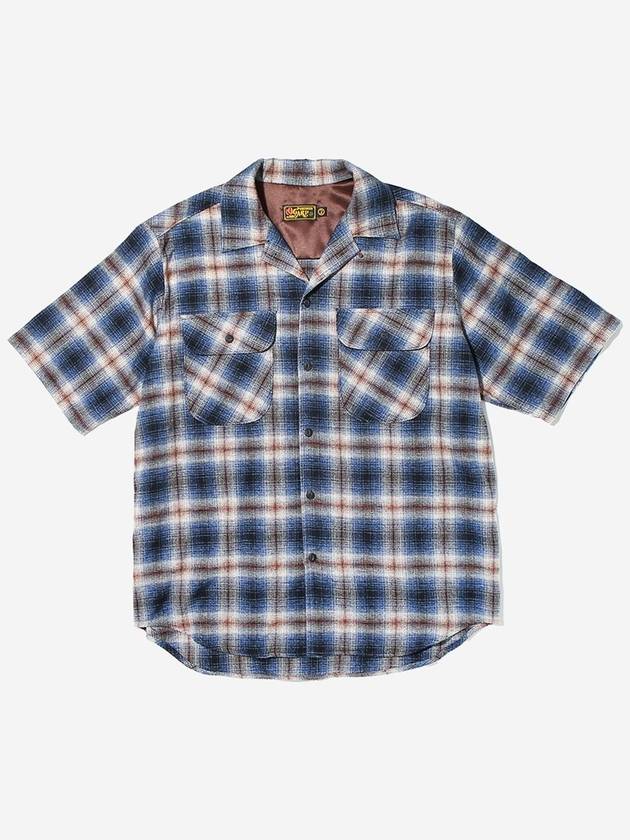 Cosmo Checker Flannel Open Half Shirt Navy - OGARP - BALAAN 2