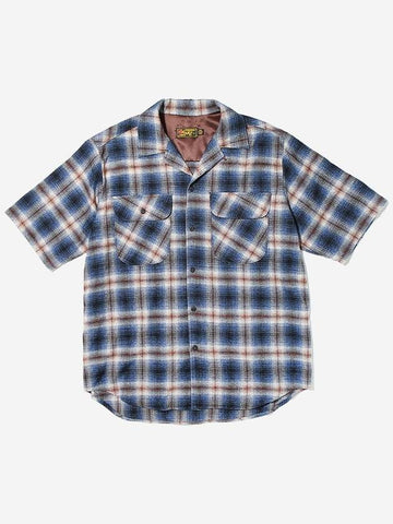 Cosmo Checker Flannel Open Half Shirt Navy - OGARP - BALAAN 1