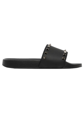 Rockstud Slippers Black - VALENTINO - BALAAN 1