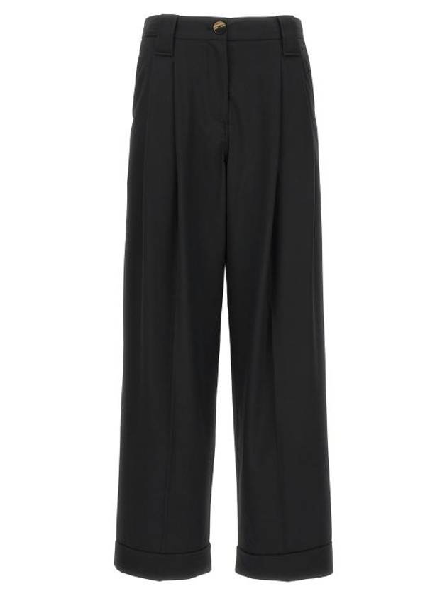 Drapey Melange Pleat Trousers Straight Pants Black - GANNI - BALAAN 2