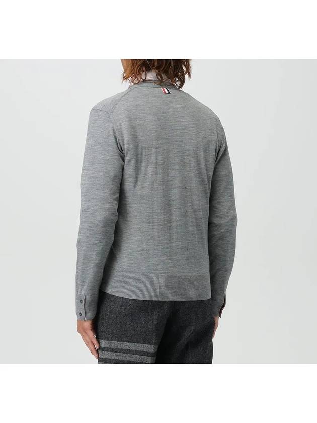 Men's Jersey Stitch V-Neck Cardigan Light Grey - THOM BROWNE - BALAAN 4