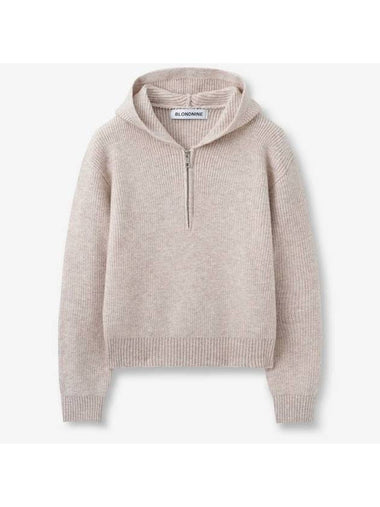 Rib Knit Half Zip Up Hoodie Oatmeal - BLONDNINE - BALAAN 1