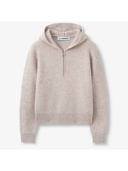 Rib Knit Half Zip Up Hoodie Oatmeal - BLONDNINE - BALAAN 1