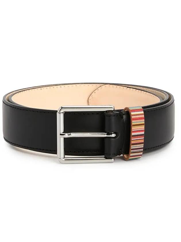 Signature Striped Leather Belt Black - PAUL SMITH - BALAAN.