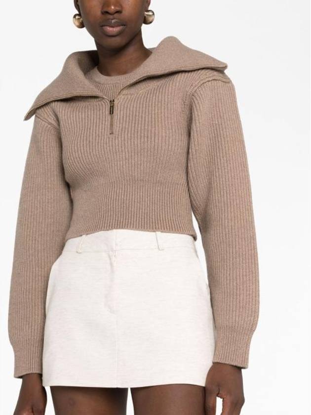 La Maille Risoul Double Collar Knit Top Dark Beige - JACQUEMUS - BALAAN 3