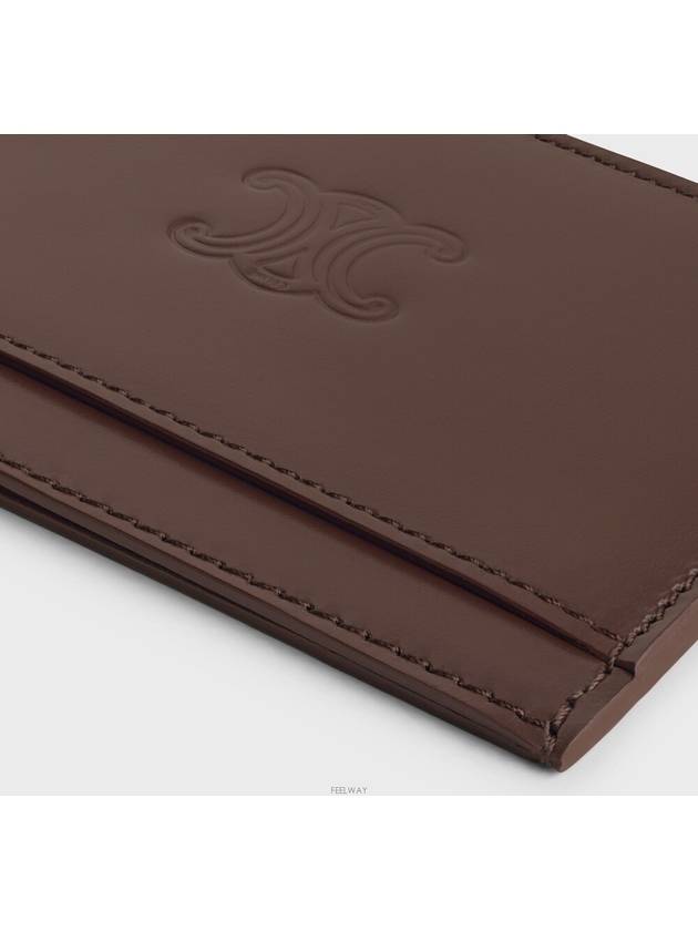 Card Holder Triomphe Embossed Satin Calfskin Chestnut - CELINE - BALAAN 5