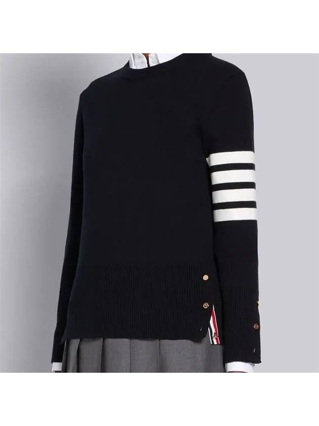 Milano Stitch Crewneck 4-Bar Cotton Crepe Knit Top Navy - THOM BROWNE - BALAAN 4