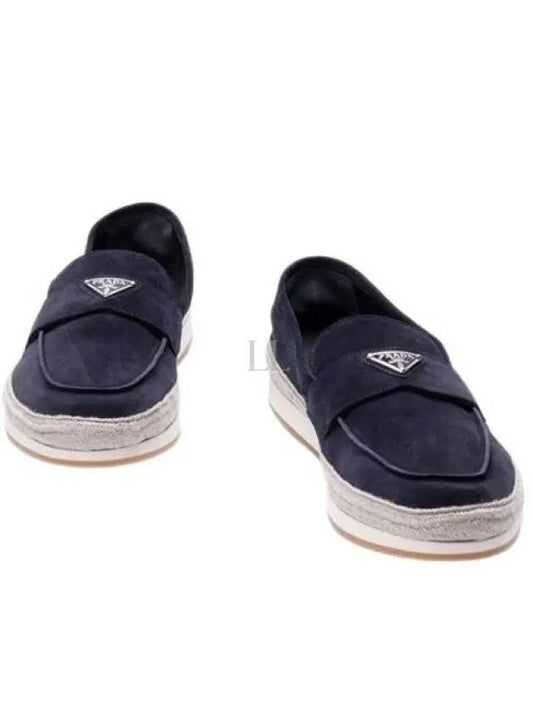 Triangle Logo Suede Loafers Navy - PRADA - BALAAN 2