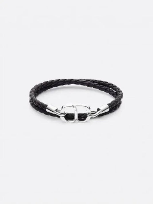 CD Icon Braided Leather Bracelet Black - DIOR - BALAAN 2