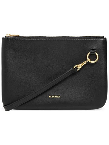 Flat Logo Leather Medium Shoulder Bag Black - JIL SANDER - BALAAN 1