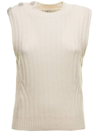 Women's Sleeveless Knit Top Ivory - GANNI - BALAAN 1