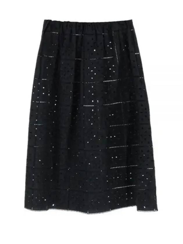 Embroidered Anglaise Midi Cotton A-Line Skirt Black - GANNI - BALAAN 2