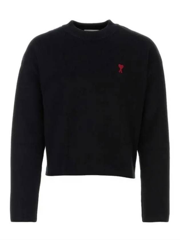 Red ADC Chain Stitch Heart Logo Knit Top Black - AMI - BALAAN 3