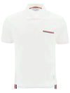 Men's Three Stripes Pocket Mercerized Short Sleeve Polo Shirt White - THOM BROWNE - BALAAN 2