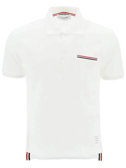 Men's Three Stripes Pocket Mercerized Short Sleeve Polo Shirt White - THOM BROWNE - BALAAN 2