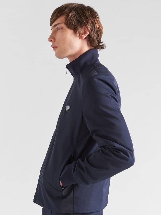 Triangle Logo Stretch Zip Up Jacket Navy - PRADA - BALAAN 4