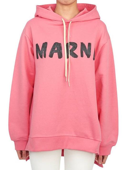 logo print drawstring hooded top pink - MARNI - BALAAN 2