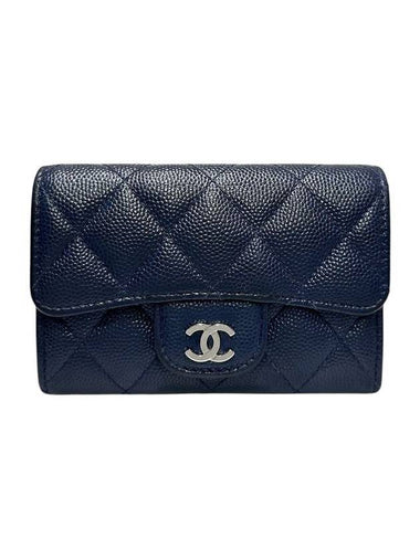 A80799 Navy caviar skin silver snap card holder business wallet - CHANEL - BALAAN 1