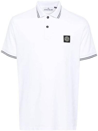 Organic Cotton Elastane Pique Polo Shirt White - STONE ISLAND - BALAAN 1