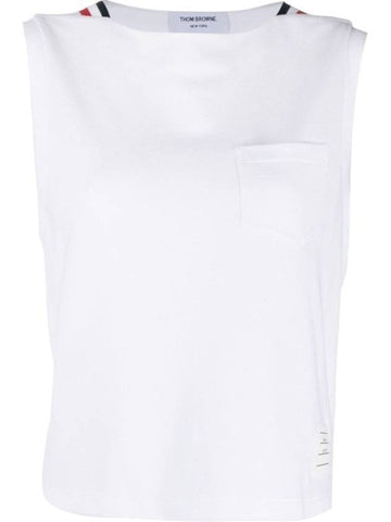 Women's Pick Rib Gusset Boat Neck Sleeveless White - THOM BROWNE - BALAAN 1