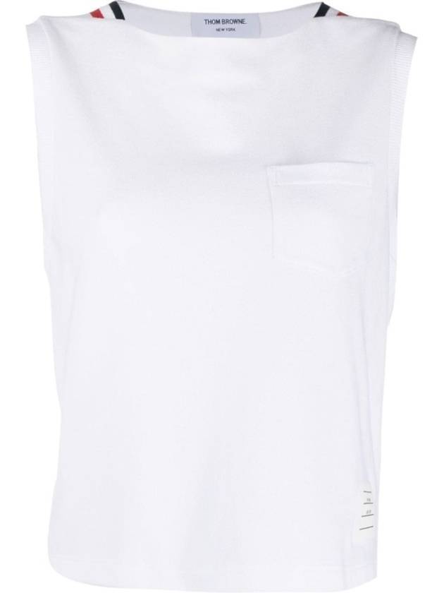 Women's Pick Rib Gusset Boat Neck Sleeveless White - THOM BROWNE - BALAAN 1