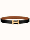 H Gold Buckle Reversible Leather Belt 32mm Noir Gold - HERMES - BALAAN.