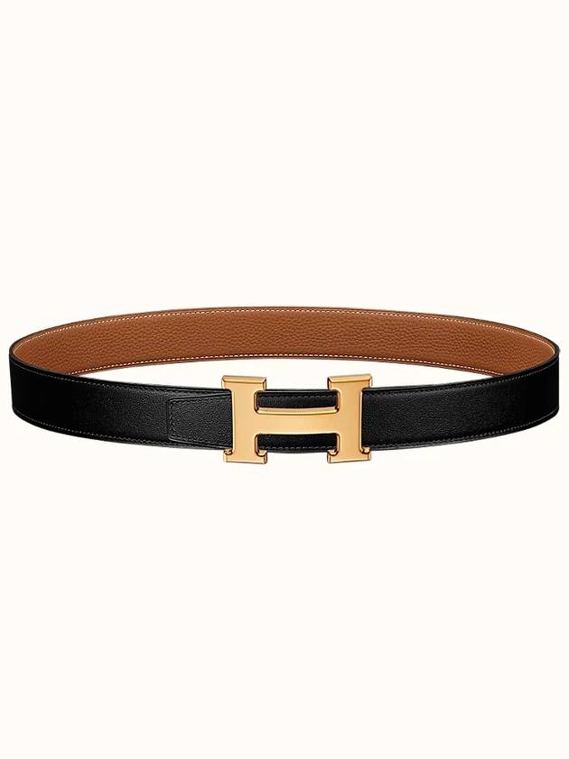 H Gold Buckle Reversible Leather Belt 32mm Noir Gold - HERMES - BALAAN.