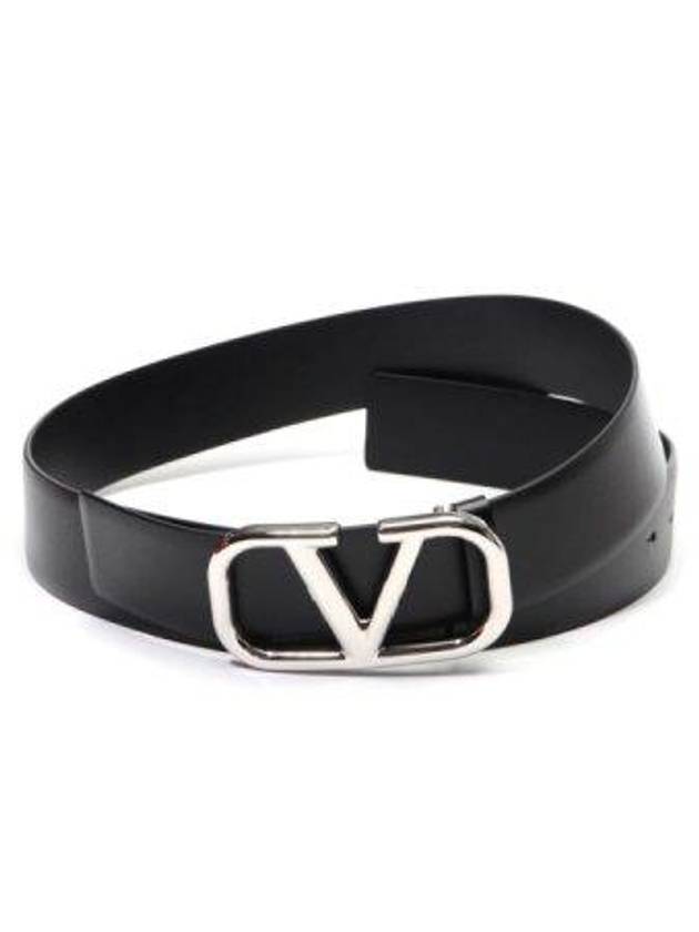 V Logo Leather Belt Black - VALENTINO - BALAAN 2