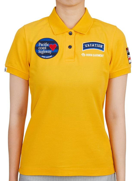 Women’s Goody Emblem Short Sleeve PK Shirt Yellow - HORN GARMENT - BALAAN 2