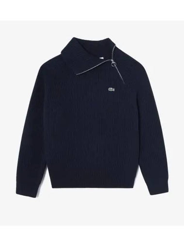 Women s diagonal half zip up sweater dark navy - LACOSTE - BALAAN 1