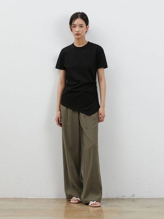 Side unbalanced shirring tshirt black - RYUL+WAI: - BALAAN 2