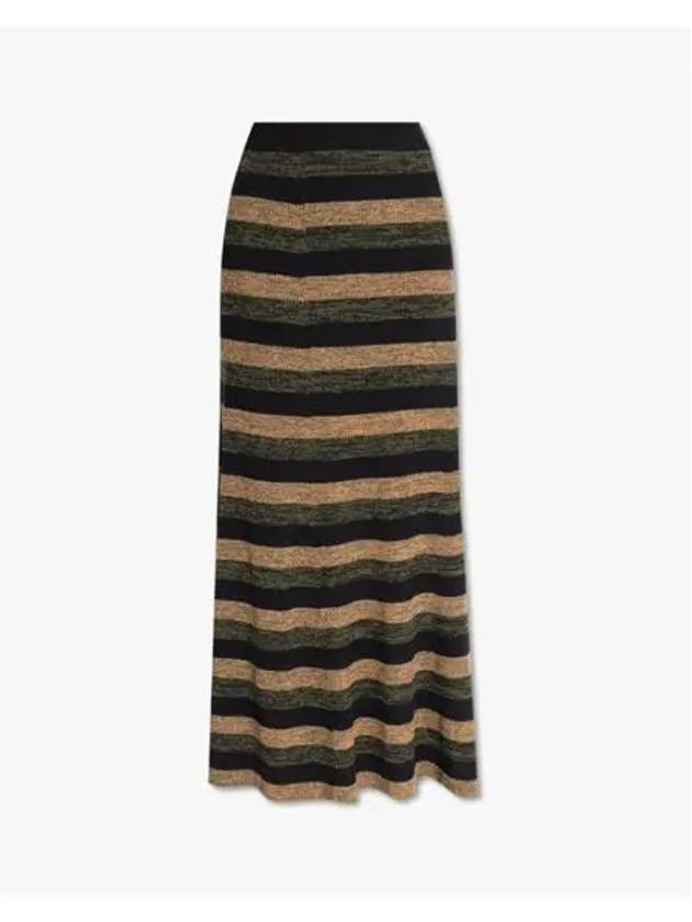 Striped Rib Merino Wool Maxi A-Line Skirt - GANNI - BALAAN 3