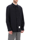 4 Bar Stripe Plain Weaving Wool Long Sleeve Shirt Navy - THOM BROWNE - BALAAN 3