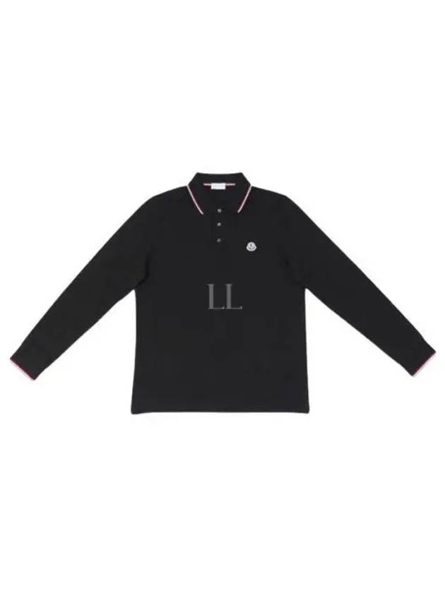 Logo Patch Cotton Long Sleeve Polo Shirt Black - MONCLER - BALAAN 2