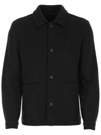 Men's Triangular Patch Wool Blend Jacket Navy - PRADA - BALAAN 2