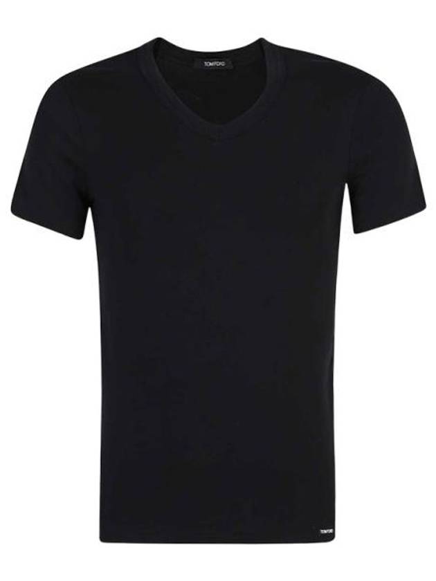 Cotton V-neck Short Sleeve T-Shirt Black - TOM FORD - BALAAN 3