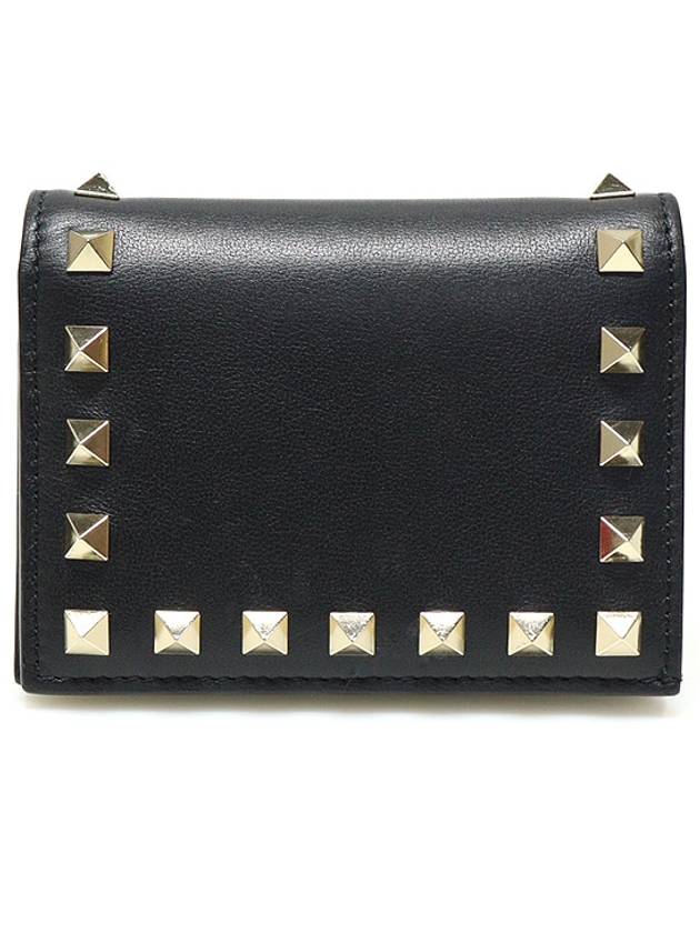 ZW2P0P39BOL Black Calfskin Rockstud Compact Half Wallet - VALENTINO - BALAAN 1