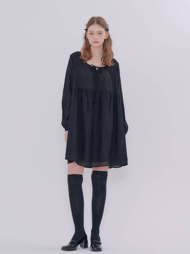 Square Neck Shirring Short Dress Black - METAPHER - BALAAN 4