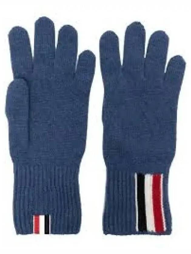 Striped Merino Wool Gloves Dark Blue - THOM BROWNE - BALAAN 2