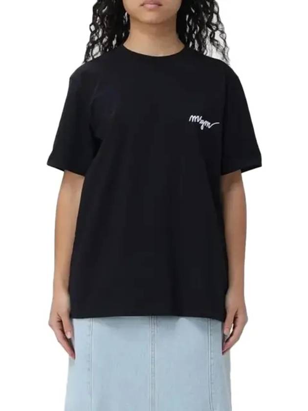 Embroidery Logo Crew Neck Short Sleeve T-Shirt Black - MSGM - BALAAN 3