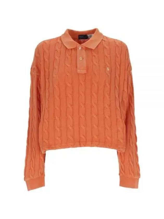 Embroidered Logo Pony Cable Long-Sleeve Collar Knit Top Orange - POLO RALPH LAUREN - BALAAN 2