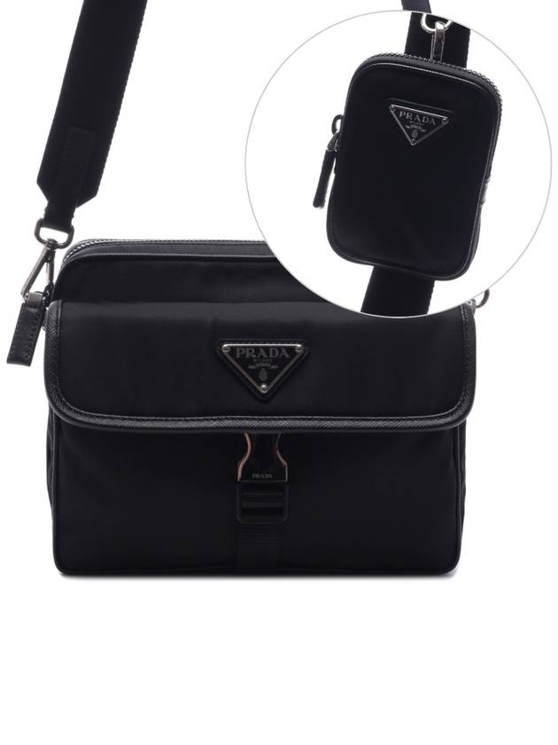 Re-Nylon Saffiano Leather Shoulder Bag Black - PRADA - BALAAN 3