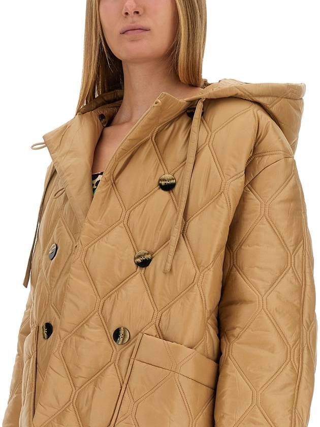 Shiny Quilt Hooded Jacket Beige - GANNI - BALAAN 5