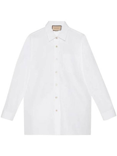 Women's Logo Embroidery Cotton Shirt White - GUCCI - BALAAN 2