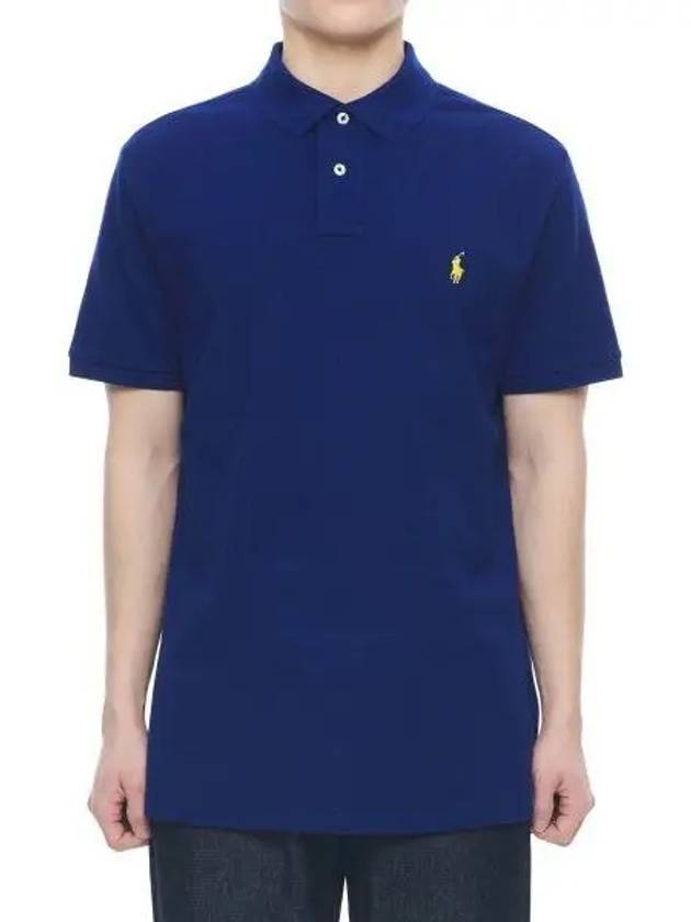 Custom Slim Fit Mesh Polo Shirt Blue - POLO RALPH LAUREN - BALAAN 1