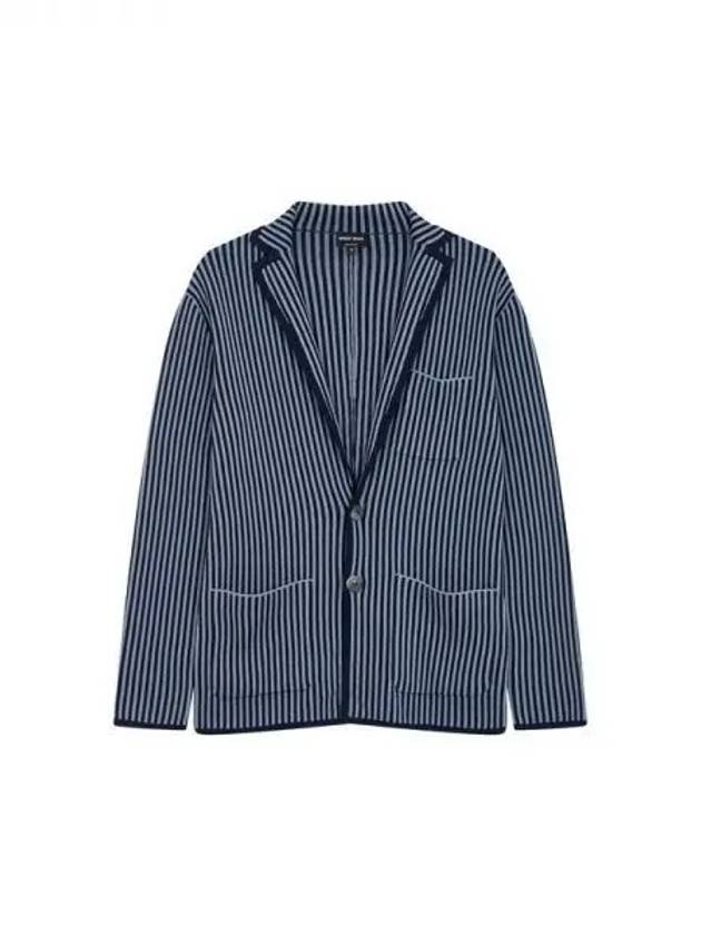 Men s striped pattern knit jacket blue 270881 - GIORGIO ARMANI - BALAAN 1